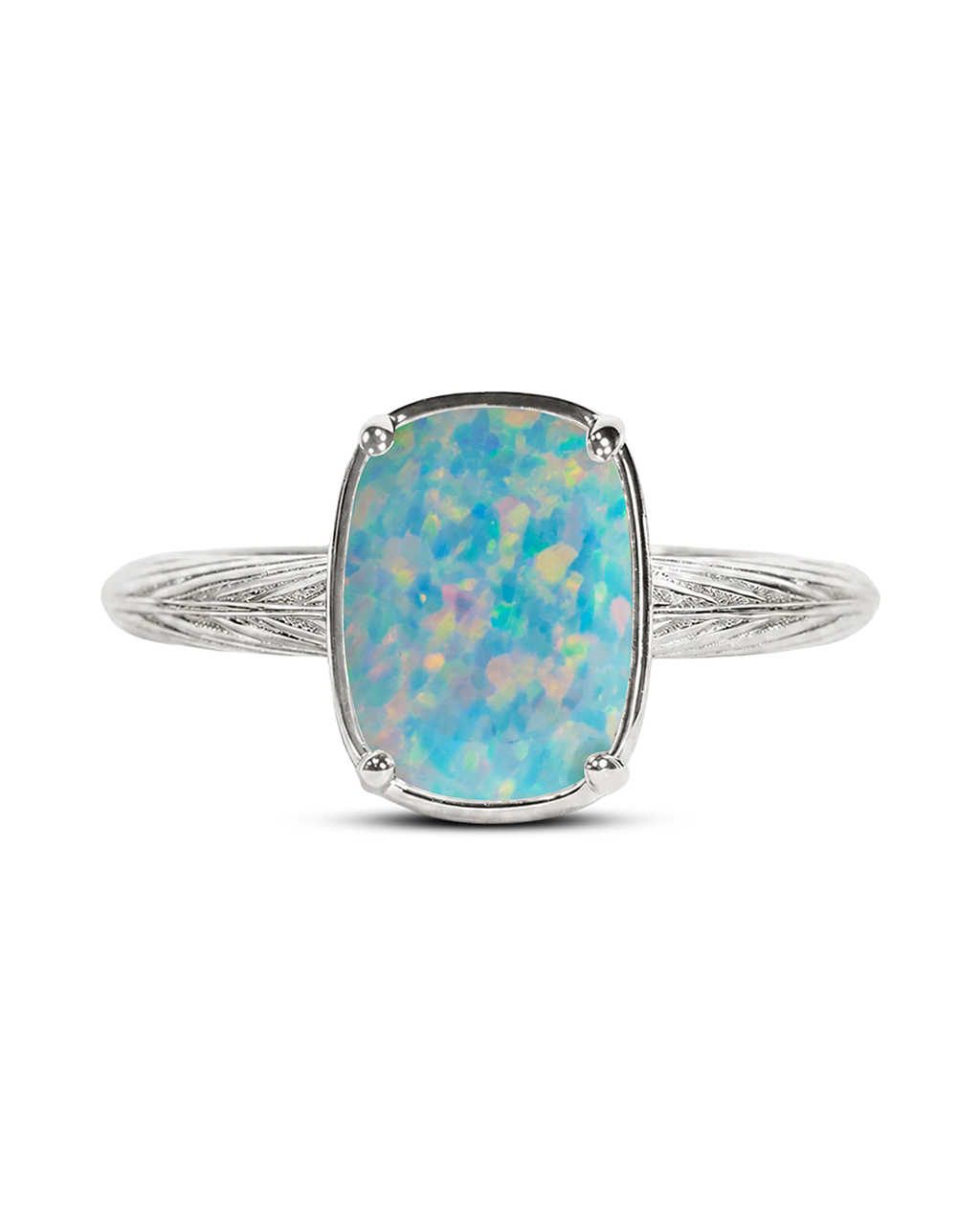 Sterling Silver Mini Icy Blue Opal Elongated Cushion Ring