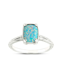 Sterling Silver Mini Icy Blue Opal Elongated Cushion Ring
