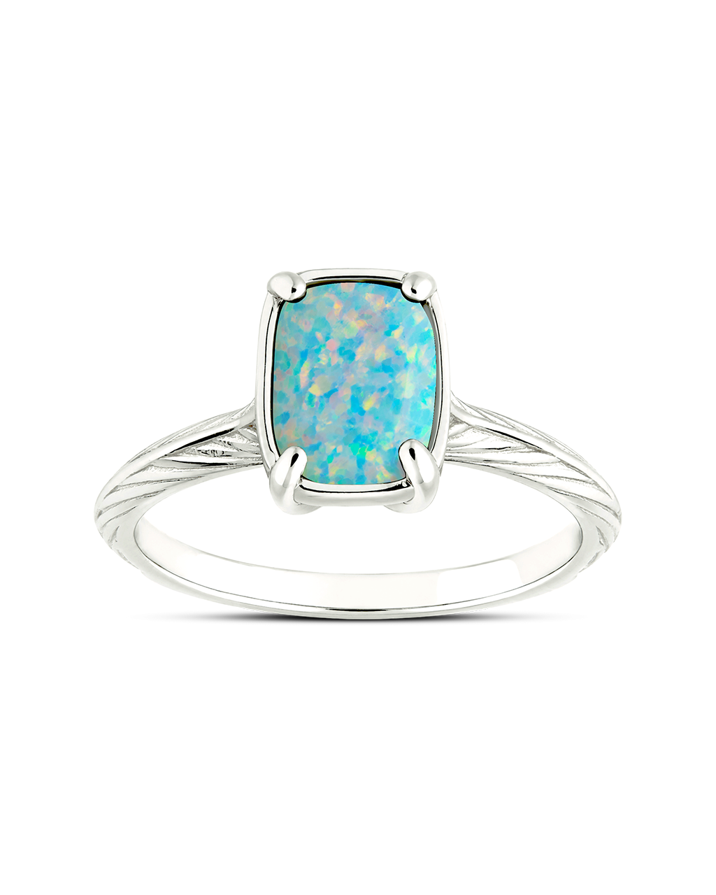 Sterling Silver Mini Icy Blue Opal Elongated Cushion Ring