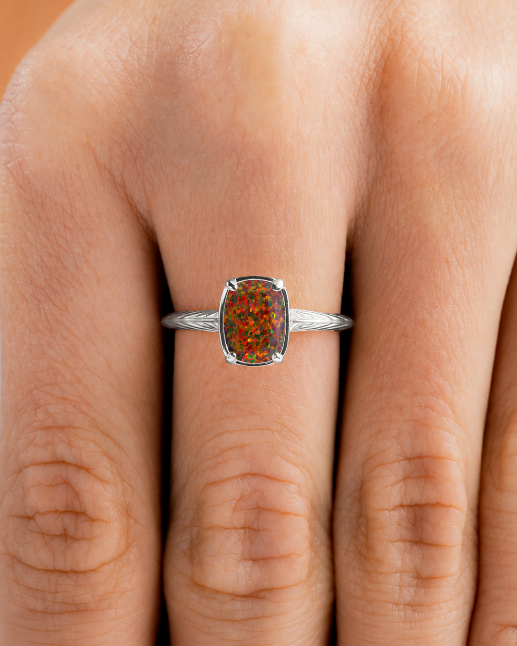 Sterling Silver Mini Brown Opal Elongated Cushion Ring