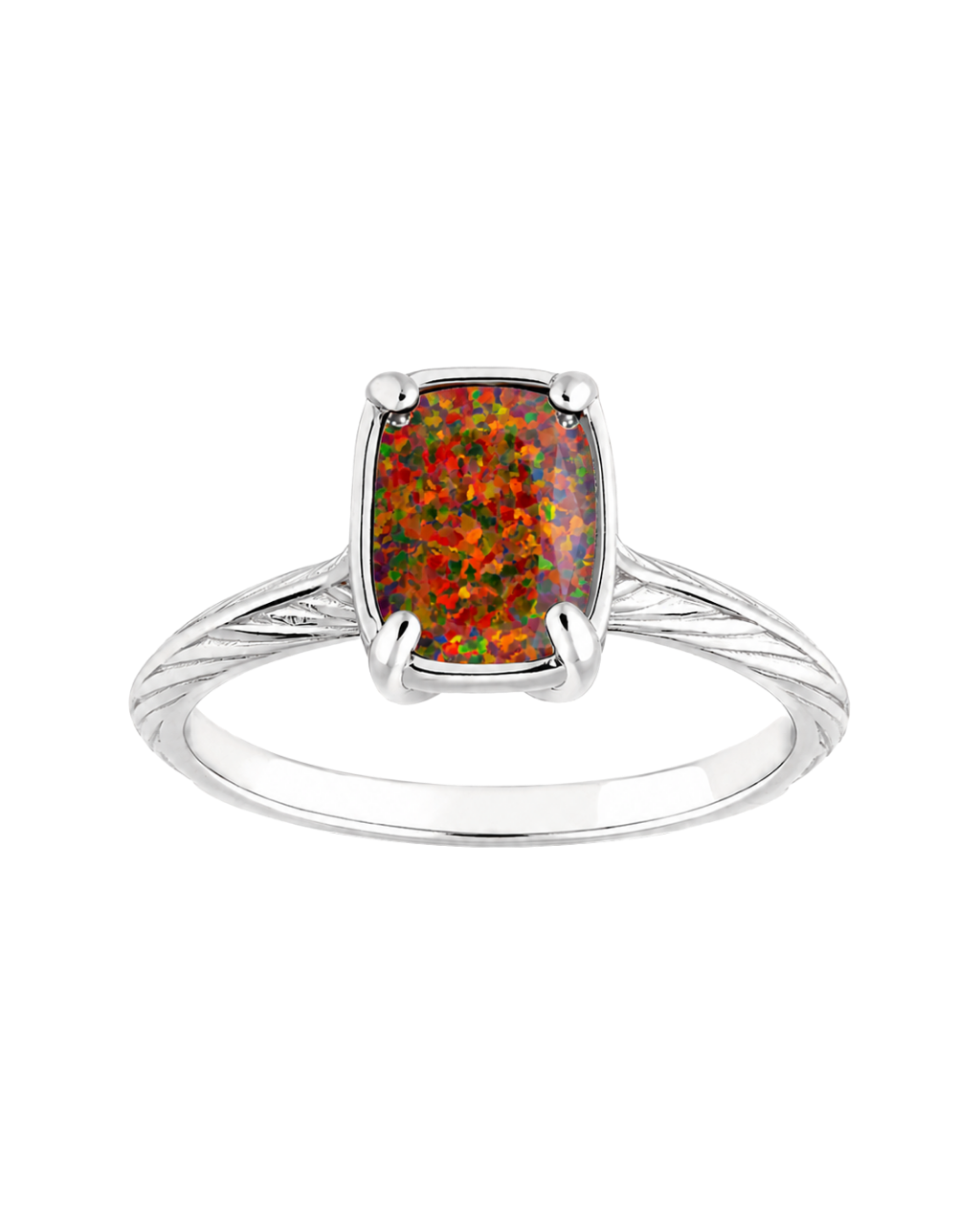 Sterling Silver Mini Brown Opal Elongated Cushion Ring