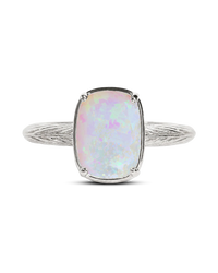 Sterling Silver Mini Milky Light Blue Opal Elongated Cushion Ring