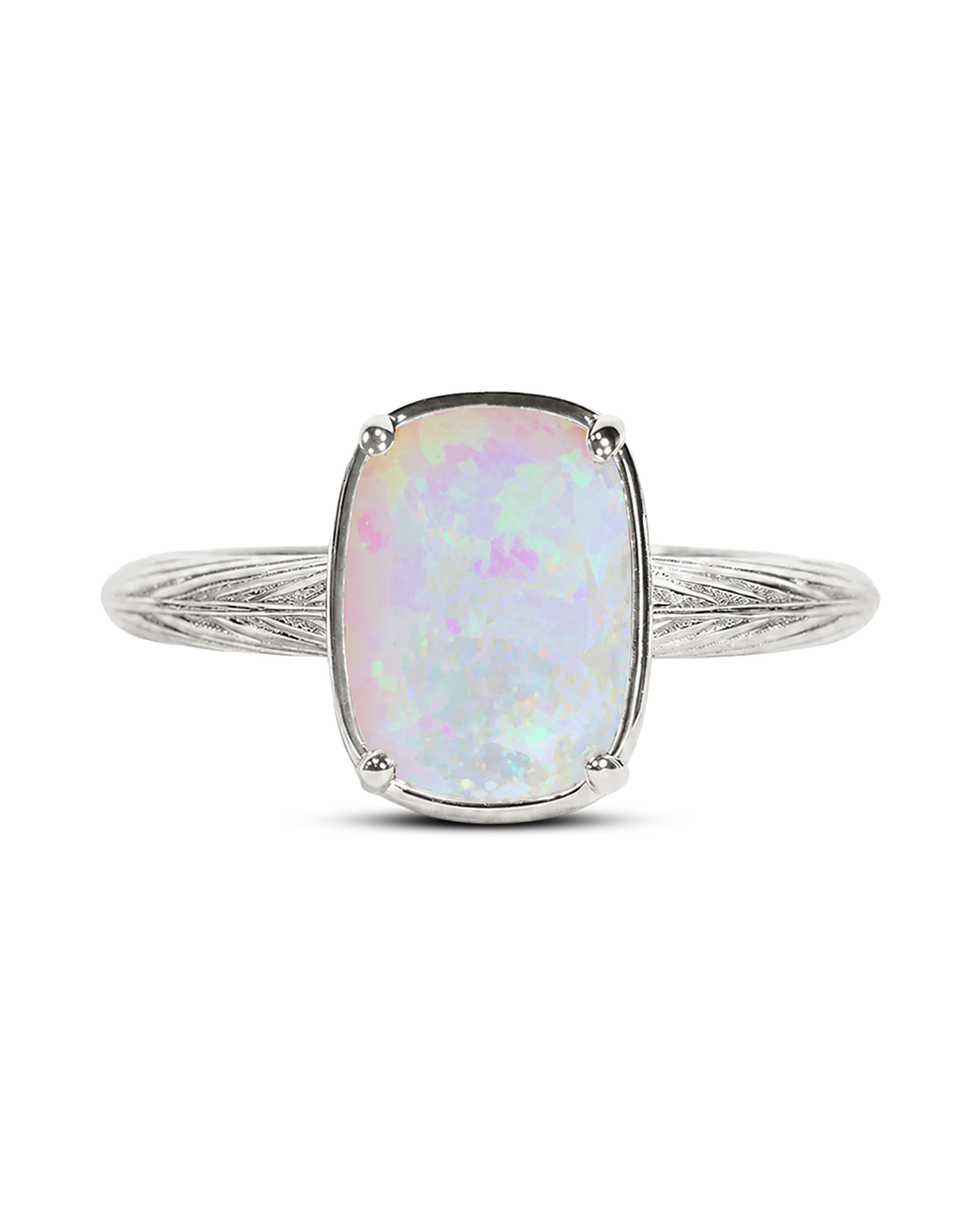 Sterling Silver Mini Milky Light Blue Opal Elongated Cushion Ring
