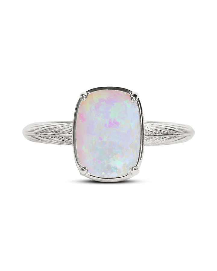 Sterling Silver Mini Milky Light Blue Opal Elongated Cushion Ring