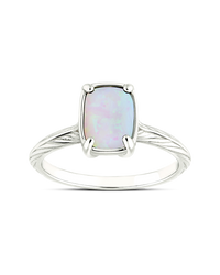Sterling Silver Mini Milky Light Blue Opal Elongated Cushion Ring