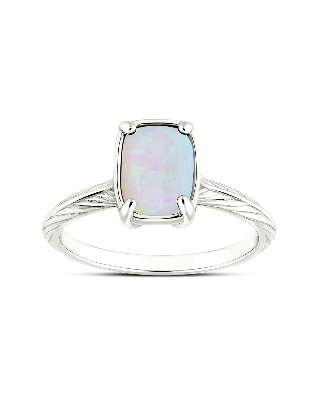 Sterling Silver Mini Milky Light Blue Opal Elongated Cushion Ring