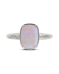Sterling Silver Mini Milky Light Violet Opal Elongated Cushion Ring
