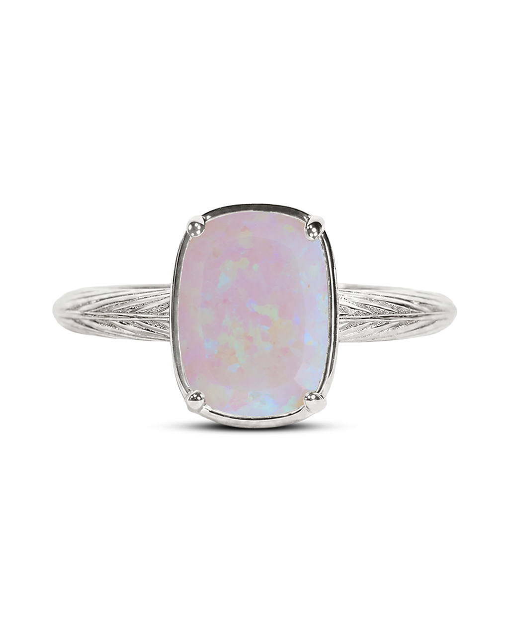 Sterling Silver Mini Milky Light Violet Opal Elongated Cushion Ring