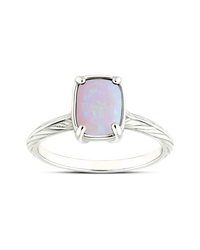 Sterling Silver Mini Milky Light Violet Opal Elongated Cushion Ring