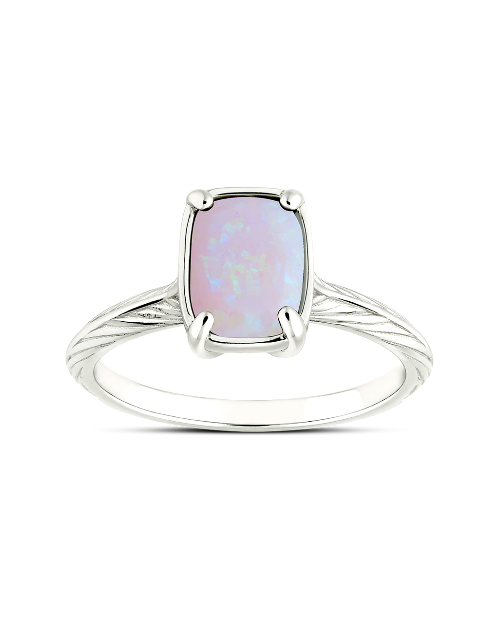 Sterling Silver Mini Milky Light Violet Opal Elongated Cushion Ring