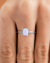 Sterling Silver Mini Milky Light Violet Opal Elongated Cushion Ring