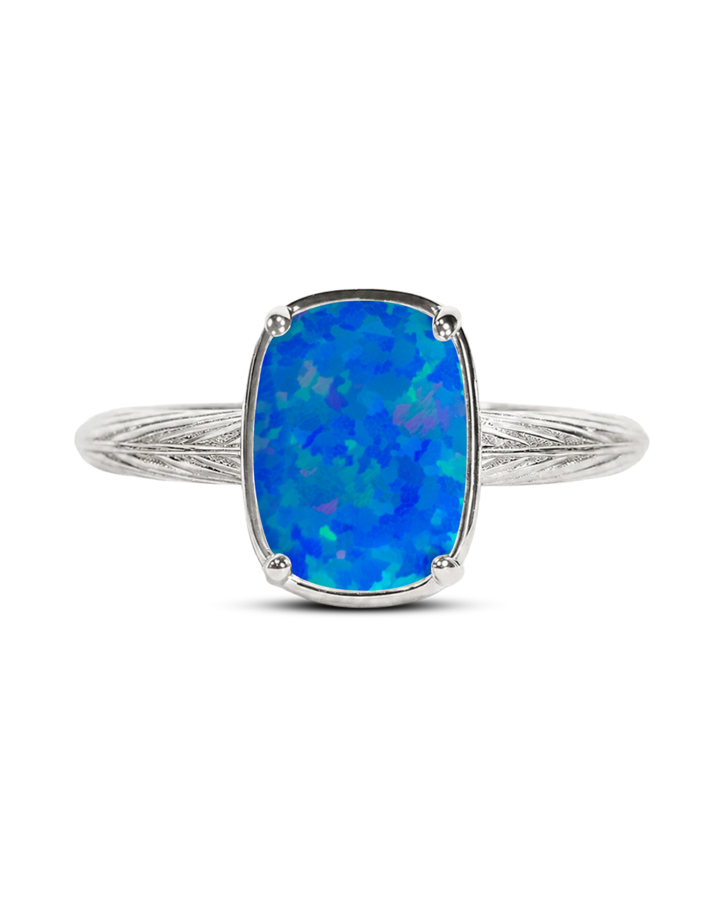 Sterling Silver Mini Cobalt Blue Opal Elongated Cushion Ring