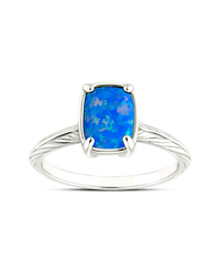 Sterling Silver Mini Cobalt Blue Opal Elongated Cushion Ring
