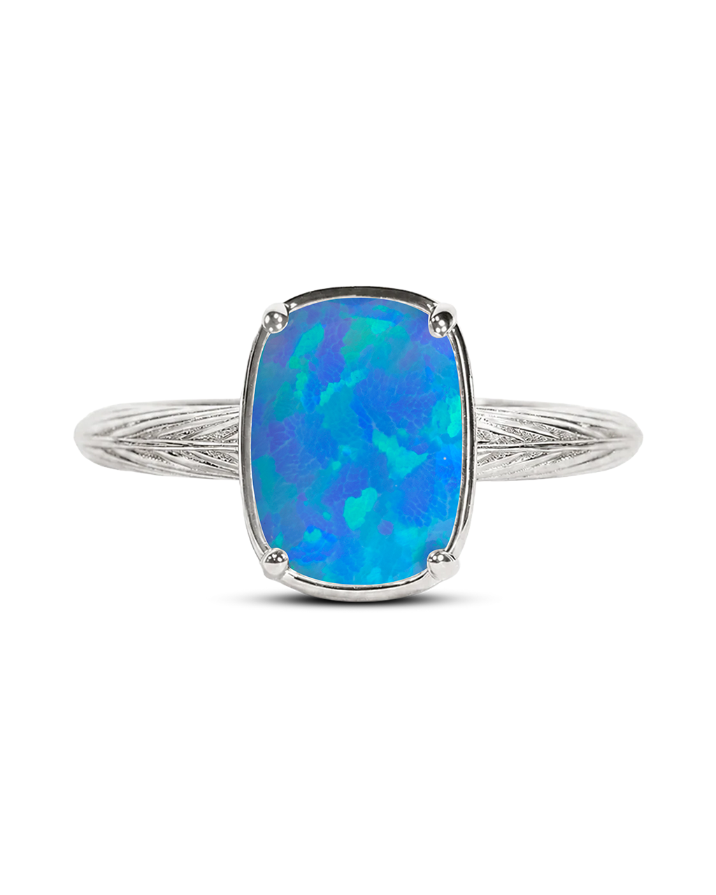 Sterling Silver Mini Ocean Blue Opal Elongated Cushion Ring