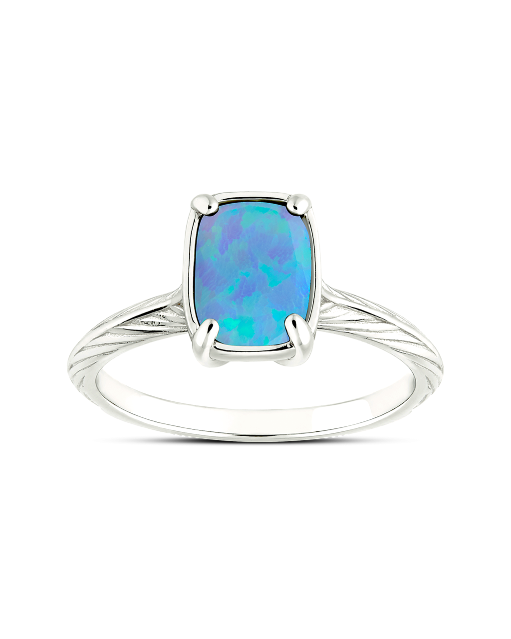 Sterling Silver Mini Ocean Blue Opal Elongated Cushion Ring