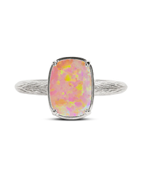 Sterling Silver Mini Reddish Pink Opal Elongated Cushion Ring