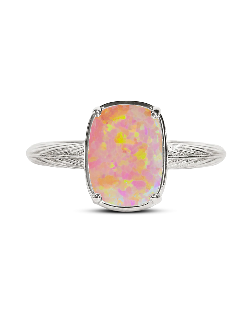 Sterling Silver Mini Reddish Pink Opal Elongated Cushion Ring