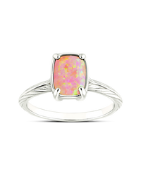 Sterling Silver Mini Reddish Pink Opal Elongated Cushion Ring