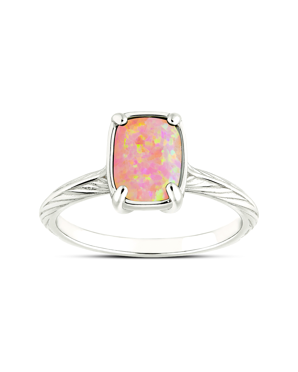 Sterling Silver Mini Reddish Pink Opal Elongated Cushion Ring