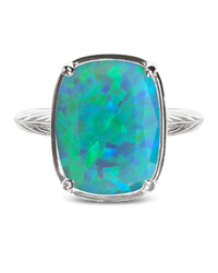 Sterling Silver Green Opal Elongated Cushion Ring