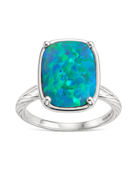 Sterling Silver Green Opal Elongated Cushion Ring