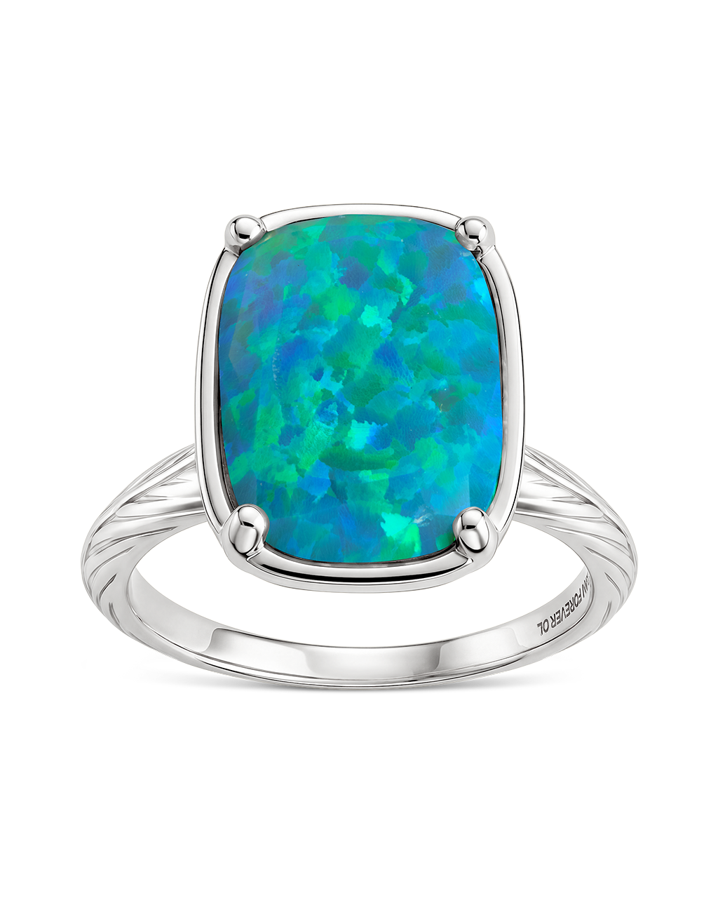 Sterling Silver Green Opal Elongated Cushion Ring