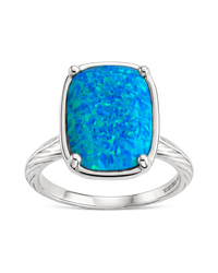 Sterling Silver Green Turquoise Opal Elongated Cushion Ring