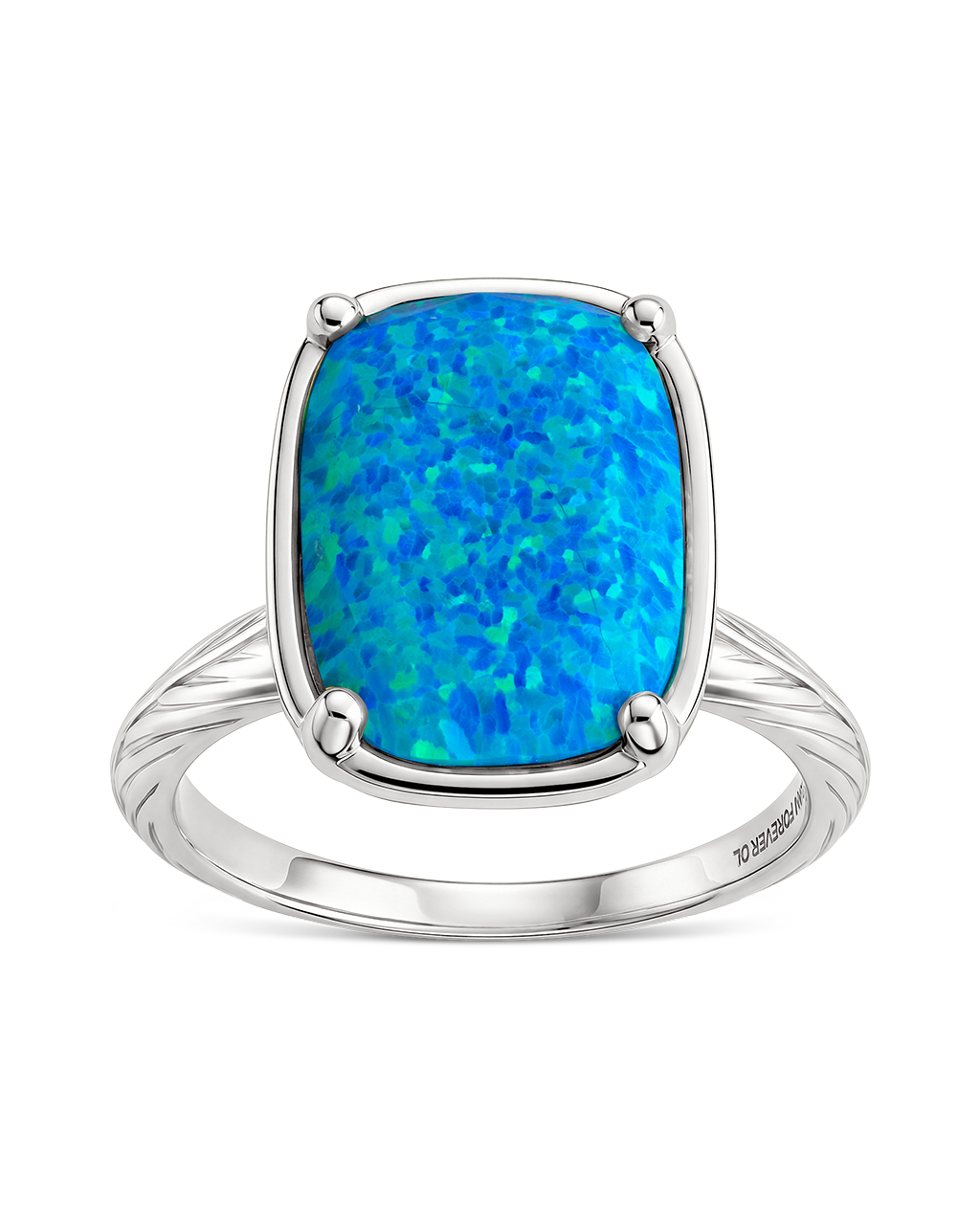Sterling Silver Green Turquoise Opal Elongated Cushion Ring