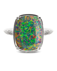 Sterling Silver Greenish Brown Opal Elongated Cushion Ring