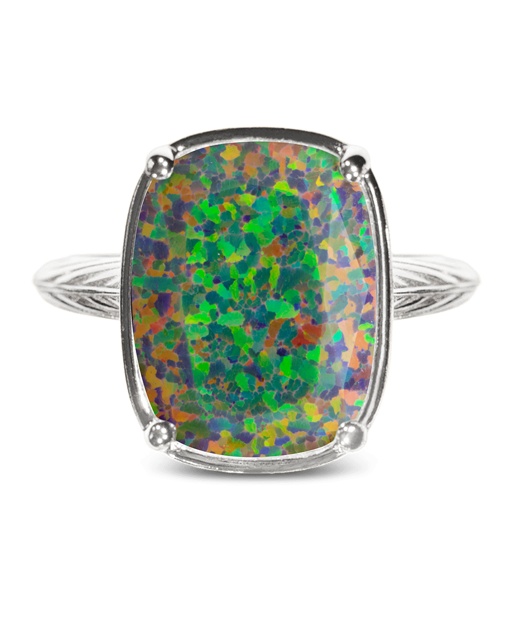 Sterling Silver Greenish Brown Opal Elongated Cushion Ring