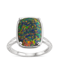 Sterling Silver Greenish Brown Opal Elongated Cushion Ring