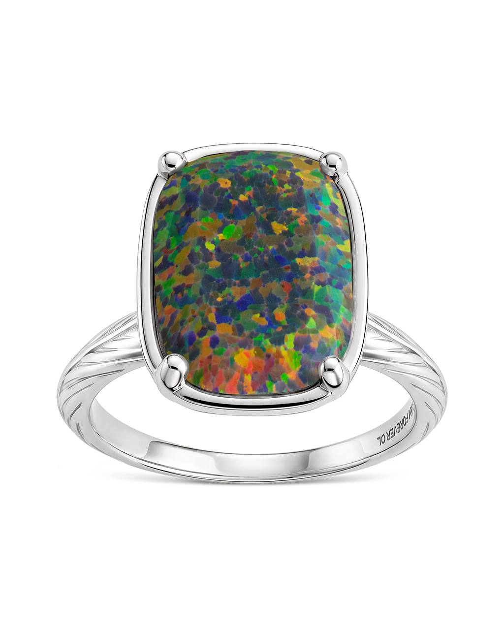 Sterling Silver Greenish Brown Opal Elongated Cushion Ring