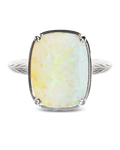 Sterling Silver Champagne Fire Opal Elongated Cushion Ring