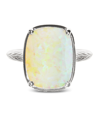 Sterling Silver Champagne Fire Opal Elongated Cushion Ring