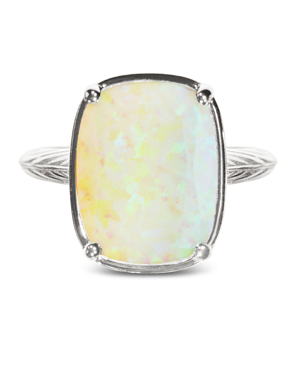 Sterling Silver Champagne Fire Opal Elongated Cushion Ring