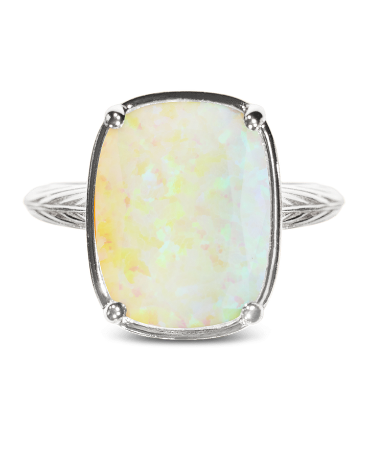 Sterling Silver Champagne Fire Opal Elongated Cushion Ring