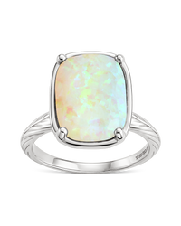 Sterling Silver Champagne Fire Opal Elongated Cushion Ring