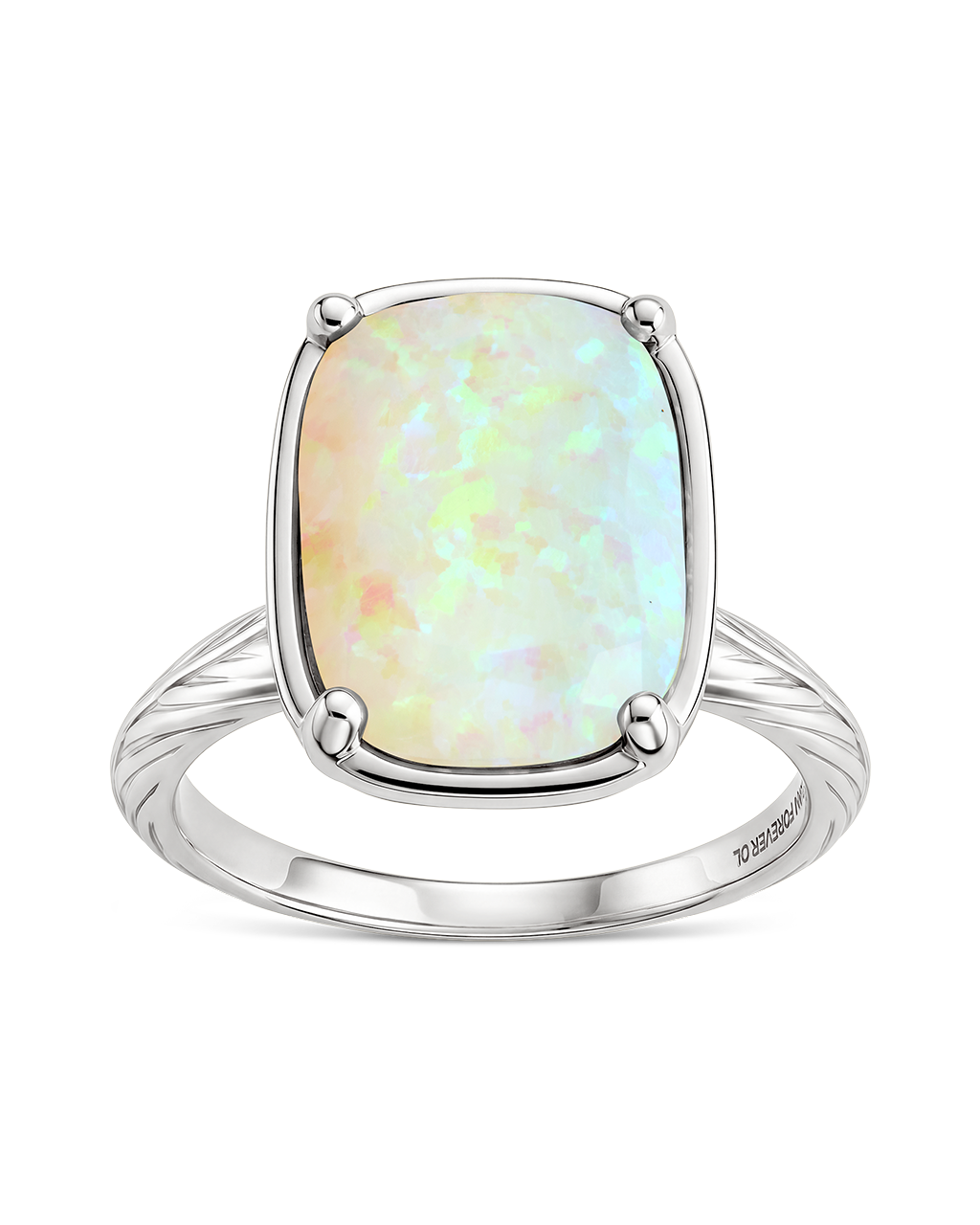 Sterling Silver Champagne Fire Opal Elongated Cushion Ring
