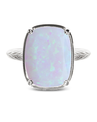 Sterling Silver Frosted Opal Elongated Cushion Ring