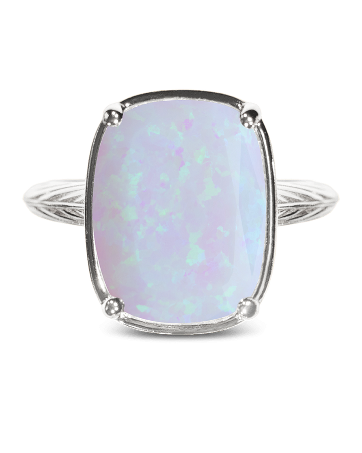 Sterling Silver Frosted Opal Elongated Cushion Ring