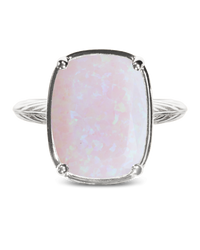 Sterling Silver Milky Light Violet Opal Elongated Cushion Ring