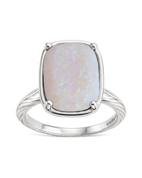 Sterling Silver Milky Light Violet Opal Elongated Cushion Ring