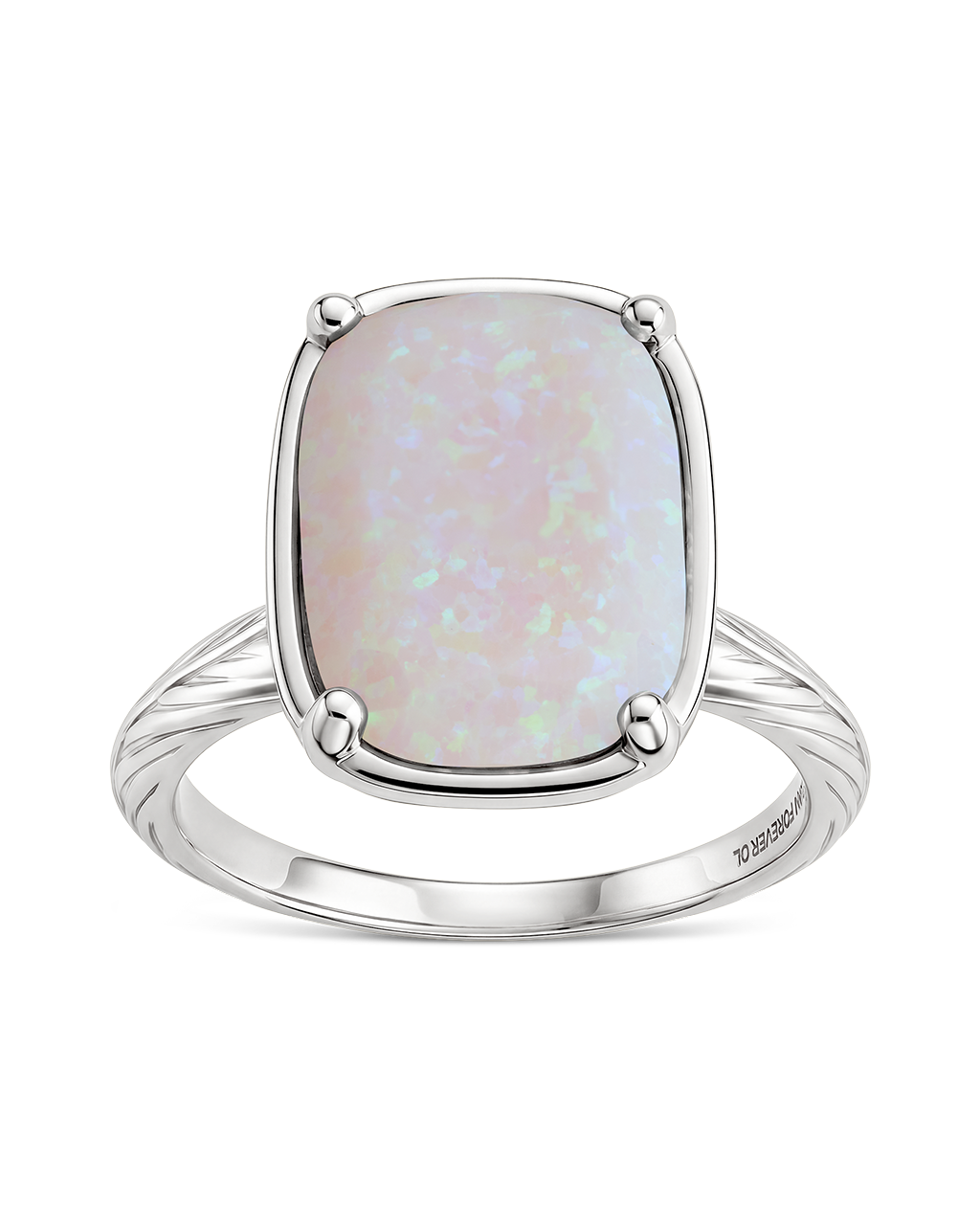 Sterling Silver Milky Light Violet Opal Elongated Cushion Ring