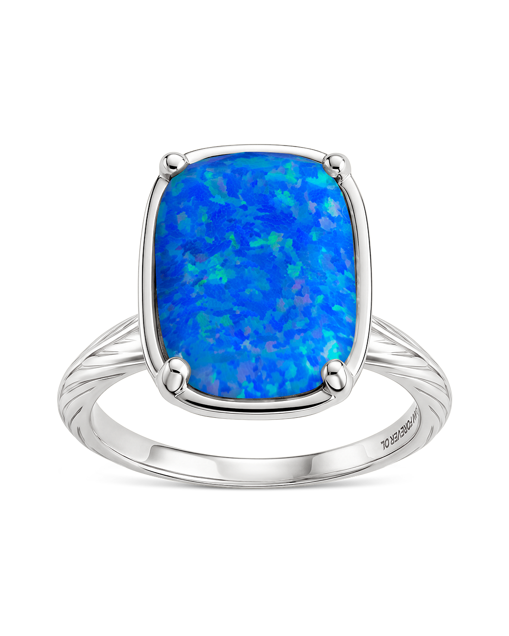 Sterling Silver Cobalt Blue Opal Elongated Cushion Ring