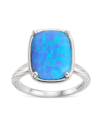 Sterling Silver Ocean Blue Opal Elongated Cushion Ring
