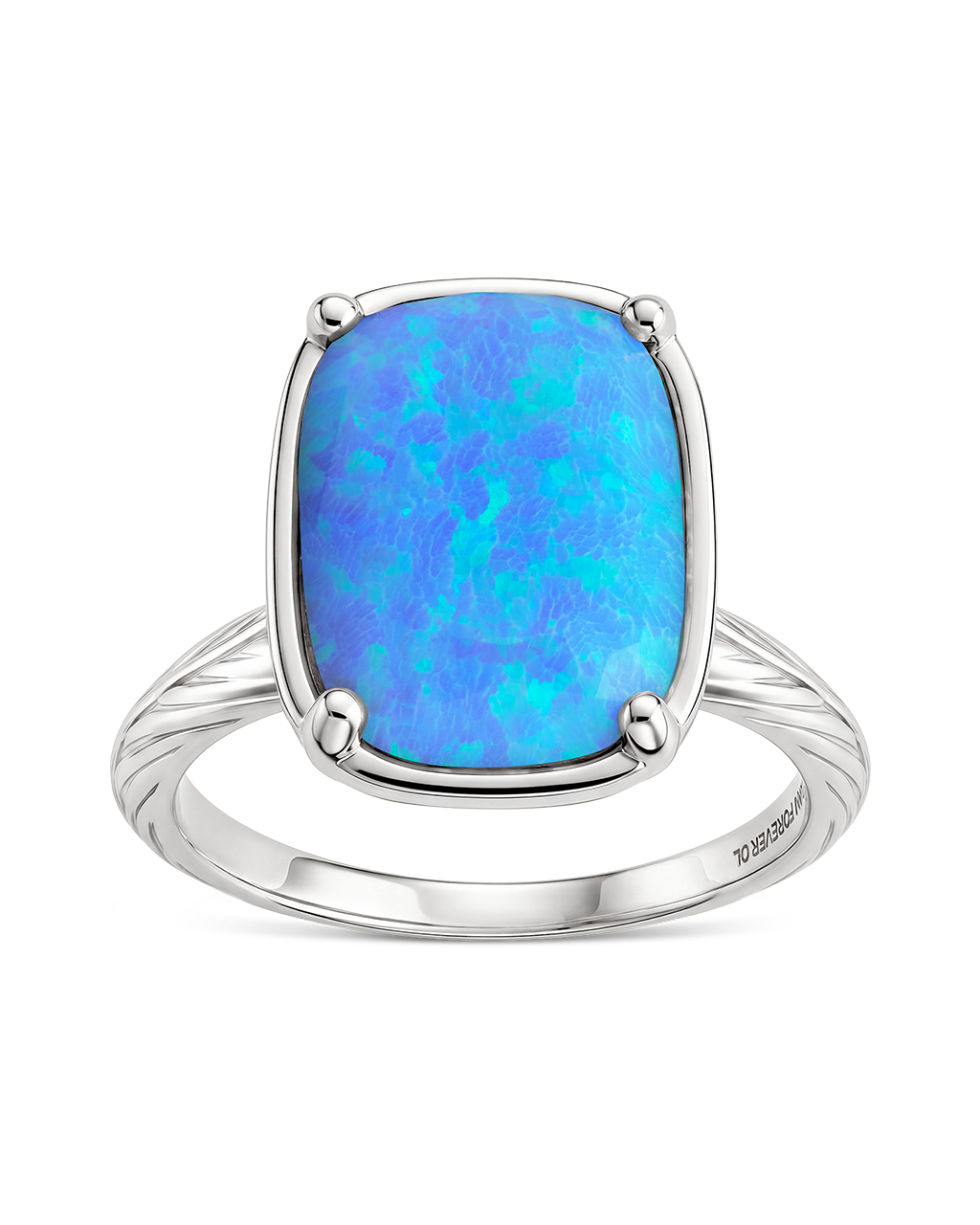Sterling Silver Ocean Blue Opal Elongated Cushion Ring