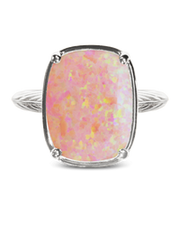 Sterling Silver Reddish Pink Opal Elongated Cushion Ring
