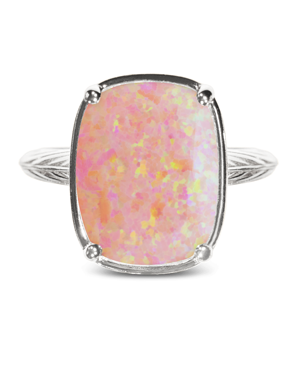 Sterling Silver Reddish Pink Opal Elongated Cushion Ring