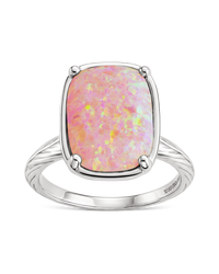 Sterling Silver Reddish Pink Opal Elongated Cushion Ring