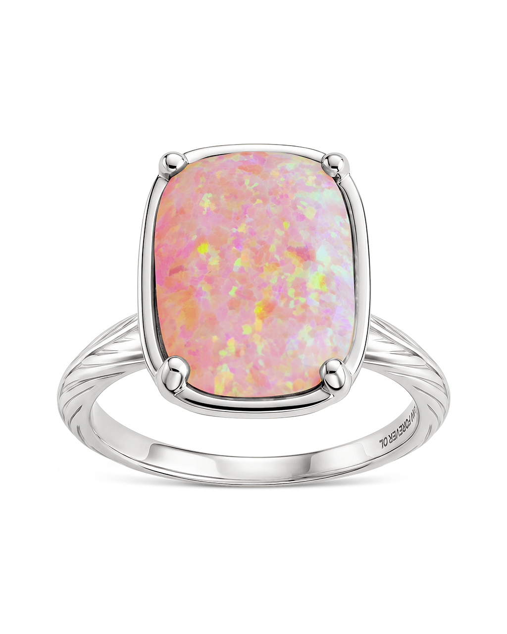 Sterling Silver Reddish Pink Opal Elongated Cushion Ring